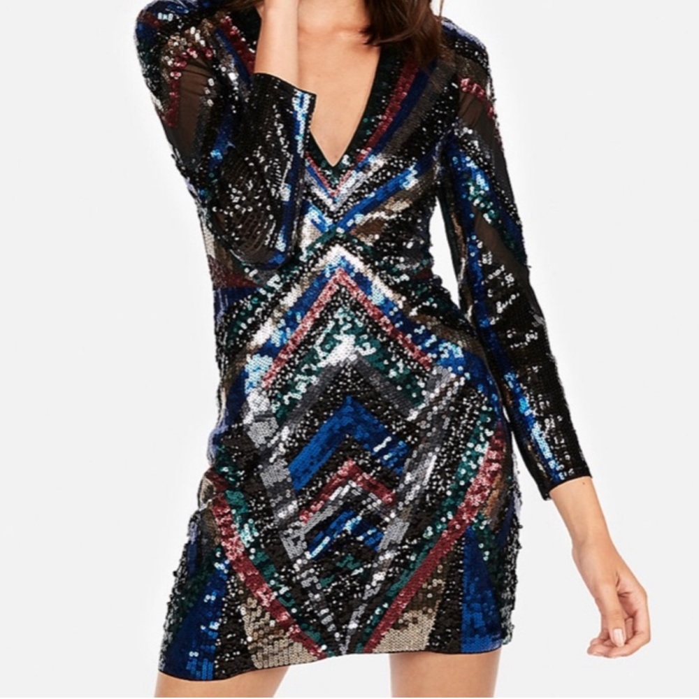 Express Sequin Rainbow Multi Color Sequin Dress S… - image 4